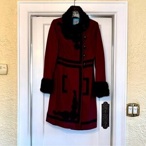Red Burgundy Anthropologie Long Winter Coat, size 10